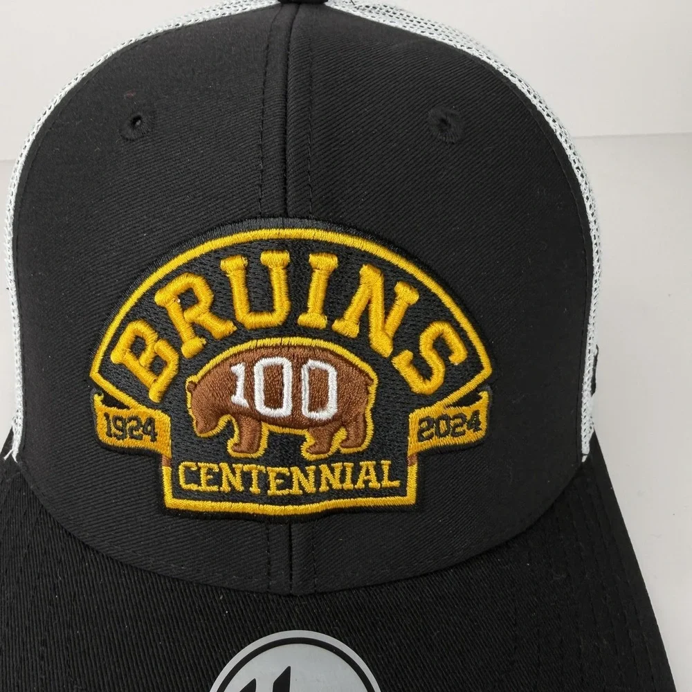 Boston Bruins Hat Cap Snap Back Mens OSFA Black NHL Hockey 47 Trucker Centennial